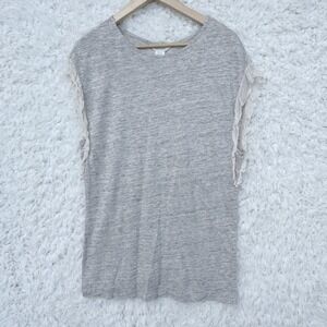 Sundance‎ Womens Linen Top Size S Gray Short Sleeve Ruffle Casual Blouse Stretch